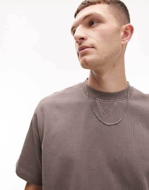 Topman oversized short sleeve sweatshirt in washed brown