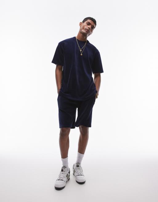 Topman - Oversized short van fluwelen corduroy in marineblauw