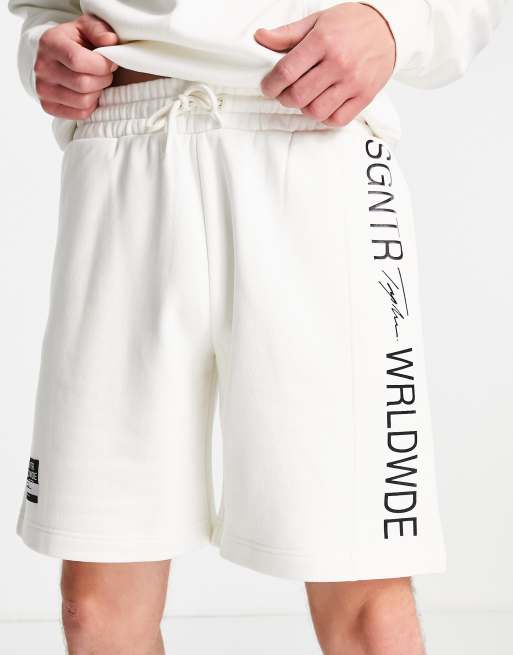 Topman oversized Signature panel shorts in white
