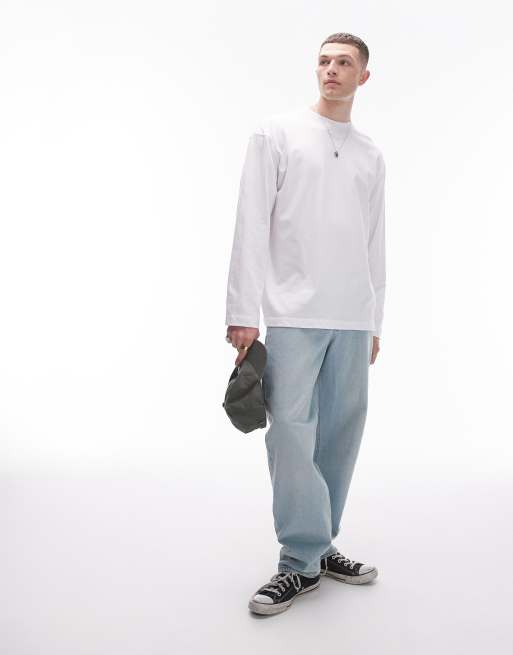 Topman - Oversized skater T-shirt met lange mouwen en naaddetail in wit, 2 van 4