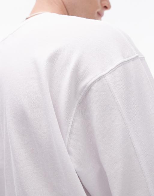 Topman - Oversized skater T-shirt met lange mouwen en naaddetail in wit, 3 van 4
