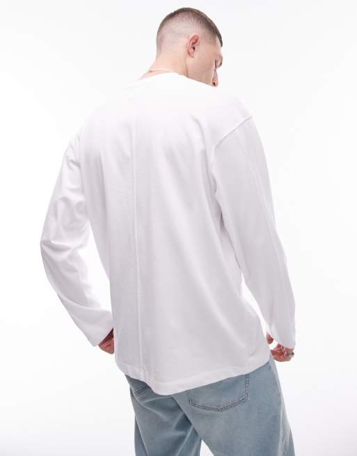 Topman - Oversized skater T-shirt met lange mouwen en naaddetail in wit, 4 van 4