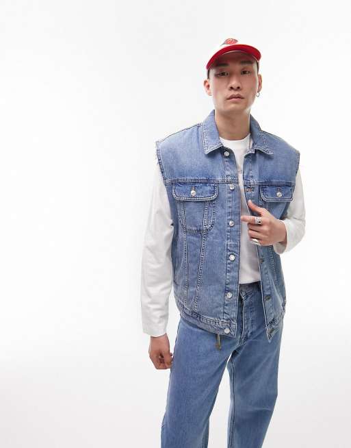 TOPMAN Denim Jacket With Pockets in Pink for Men