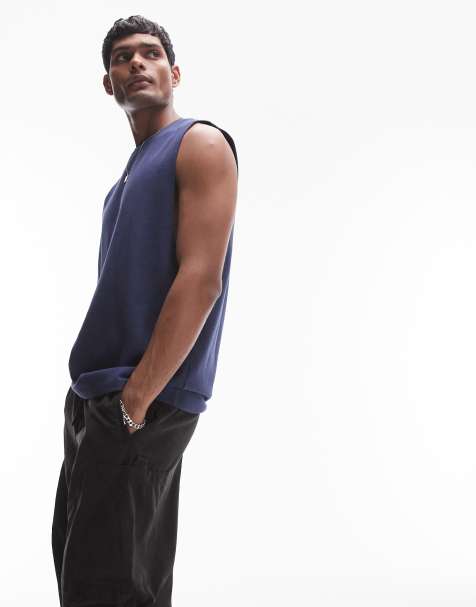 Topman oversized sleeveless heavyweight t-shirt in navy - view 1