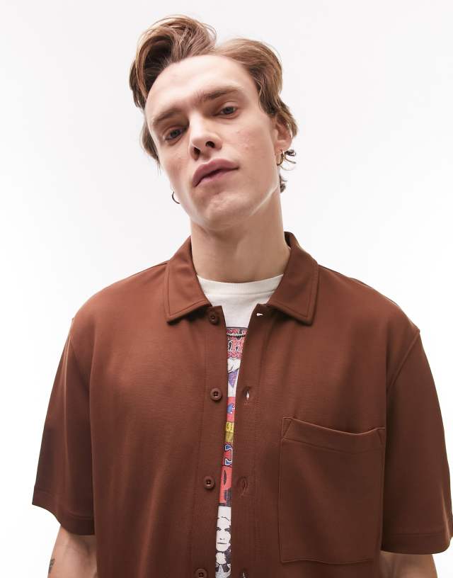 Topman oversized smart jersey shirt in brown