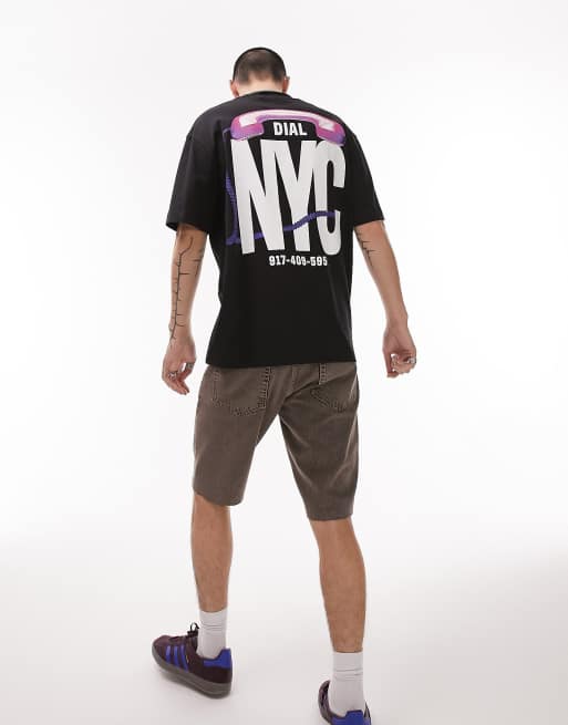 Topman - Oversized sort T-shirt med NYC-telefonprint foran og bagpå