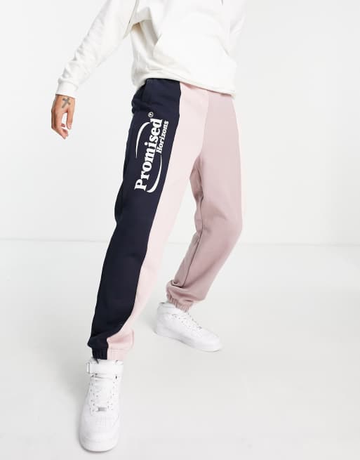 Topman oversized spliced jogger in pink and navy