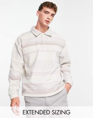 Topman oversized stripe polar fleece polo in neutral - ASOS Price Checker