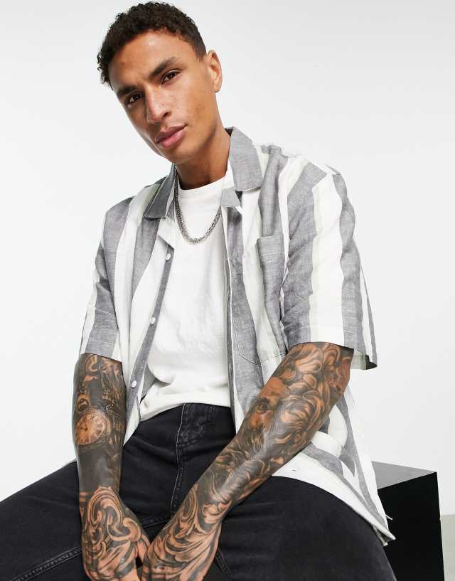 Topman oversized stripe shirt in white and gray