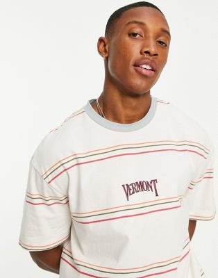 Topman oversized stripe t-shirt with Vermont print in ecru