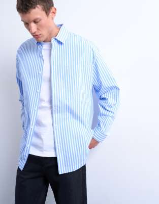 Topman Oversized Striped Shirt In Blue