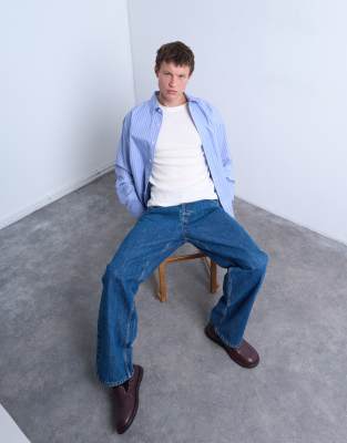 Topman Oversized Striped Shirt In Blue