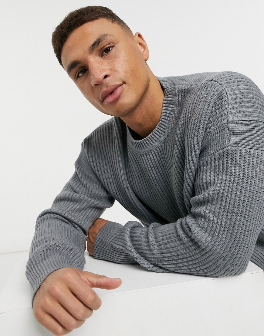 TOPMAN OVERSIZED SWEATER IN GRAY-GREY,81T27VGRY
