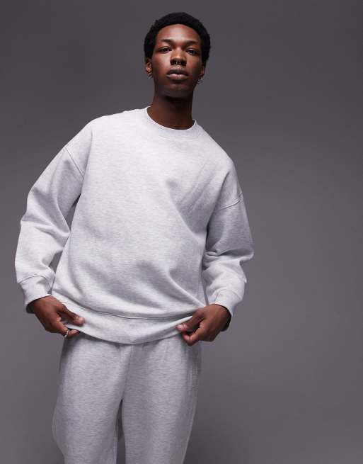 Topman oversized sweatshirt and straight leg jogger set in frost grey marl ASOS