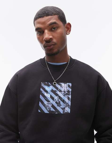 Topman - Oversized sweatshirt i forvasket sort med Tokyo-gadeprint - view 1