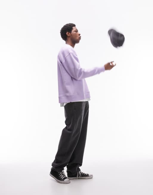 Topman - Oversized sweatshirt i lyslilla