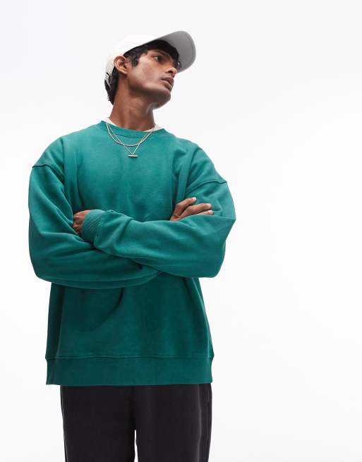 Topman - Oversized sweatshirt in groen met wassing