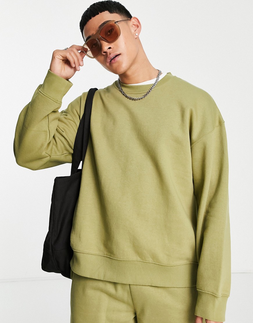 Topman oversized sweatshirt in khaki-Green