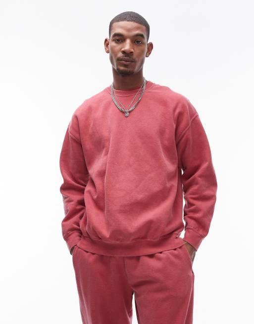 Topman - Oversized sweatshirt in rood met vintage wassing