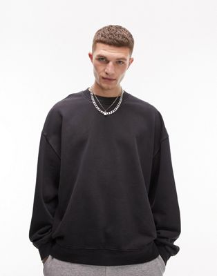 Topman oversized sweatshirt in washed black - ASOS Price Checker