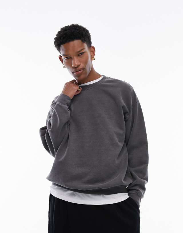 Topman - oversized sweatshirt in washed black