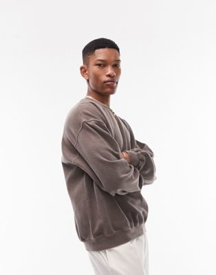 Topman oversized sweatshirt in washed brown - ASOS Price Checker