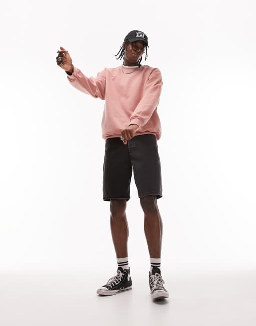 Topman oversized sweatshirt in washed pink