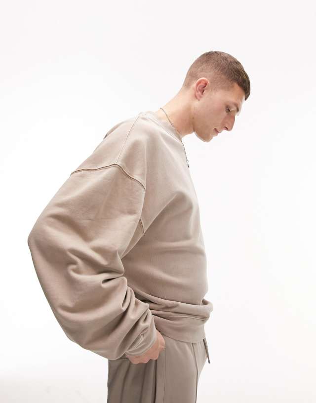 Topman - oversized sweatshirt in washed stone