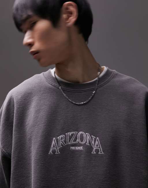 Topman - Oversized sweatshirt med 'Arizona'-broderi i forvasket sort 