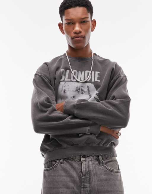 Topman - Oversized sweatshirt med 'Blondie'-print i forvasket sort