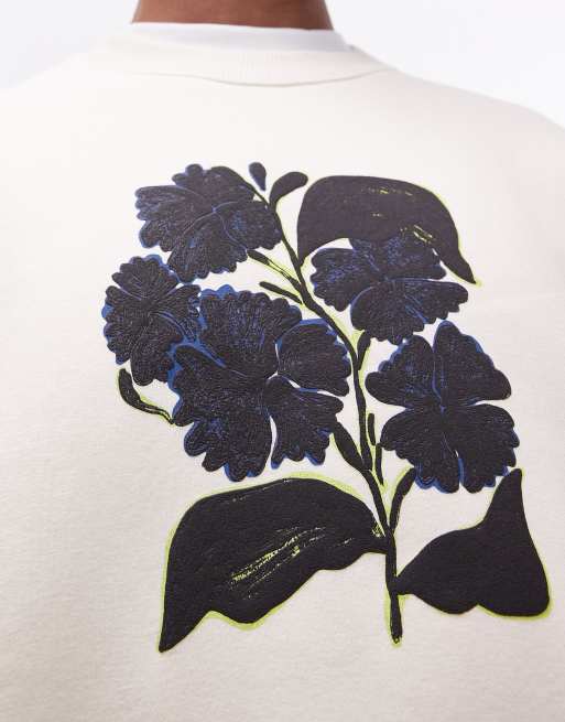 Topman - Oversized sweatshirt met abstracte bloemenprint in ecru, 3 van 4