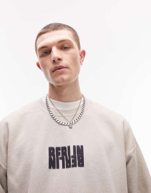 Topman - Oversized sweatshirt met 'Berlin'-print in stone met wassing