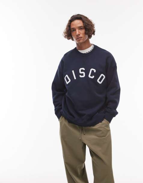 Topman - Oversized sweatshirt met geborduurde 'Disco' applicatie in marineblauw - view 1