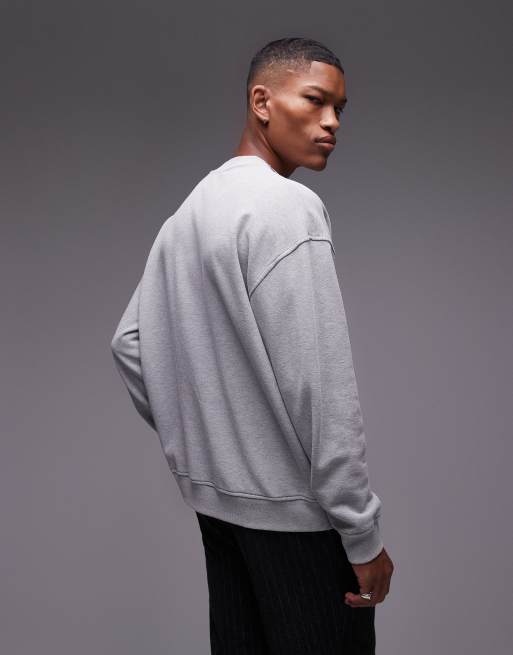 Topman - Oversized sweatshirt met geborduurde 'Tokyo' applicatie in gemêleerd grijs, 3 van 5