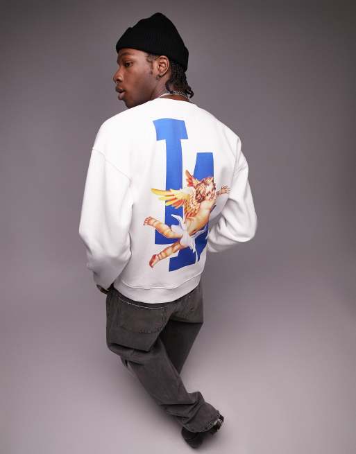 Topman - Oversized sweatshirt met 'LA'- en cherubijn-print in wit