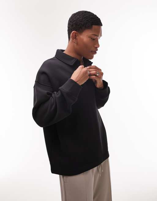 Topman - Oversized sweatshirt met polokraag en lange mouwen in zwart