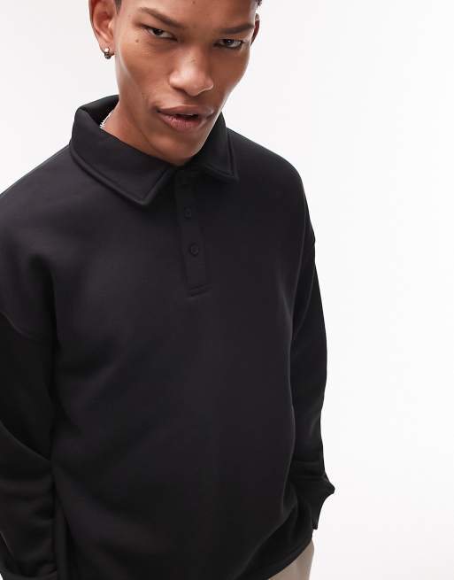 Topman - Oversized sweatshirt met polokraag en lange mouwen in zwart, 4 van 4