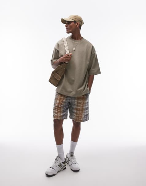 Topman - Oversized sweatshirt van linnenmix met korte mouwen in kaki - view 1