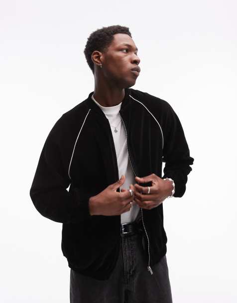 Topman - Oversized sweatshirt van velours met rits en biezen aan de zijkanten in zwart - view 1