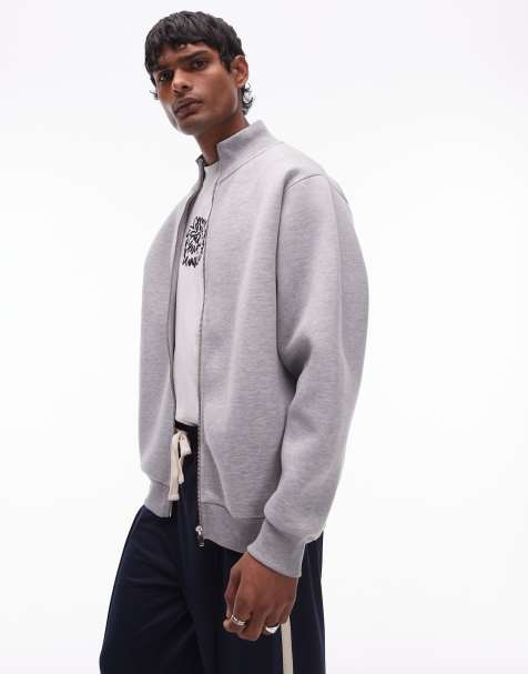 Topman - Oversized sweatshirt van zware scubastof met rits in gemêleerd grijs - view 1