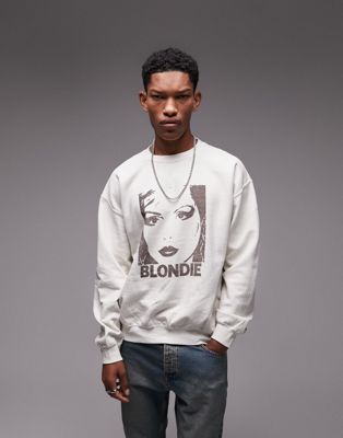 Topman oversized sweatshirt with Blondie print in washed stone - ASOS Price Checker