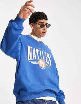 Topman oversized sweatshirt with Blue Bay print in blue