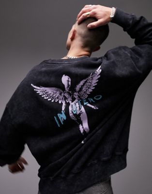 Topman oversized sweatshirt with front and back Nirvana in utero print in washed black