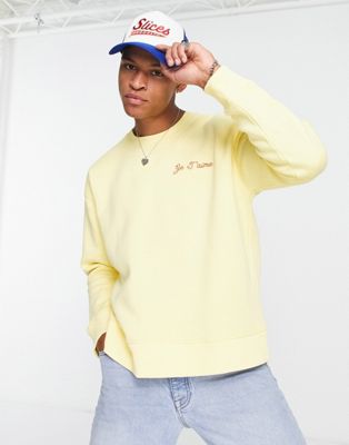 Topman oversized sweatshirt with Je t'aime embroidery in yellow