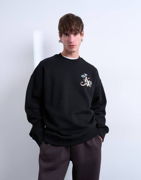 Topman oversized sweatshirt with monogram floral embroidery in black - view 1