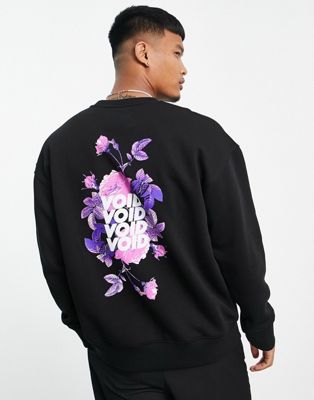 Topman oversized sweatshirt with rose back print in black