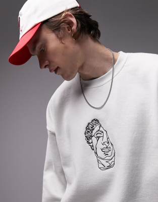 Topman oversized sweatshirt with statue embroidery in ecru - ASOS Price Checker