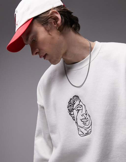Topman oversized sweatshirt with statue embroidery in ecru