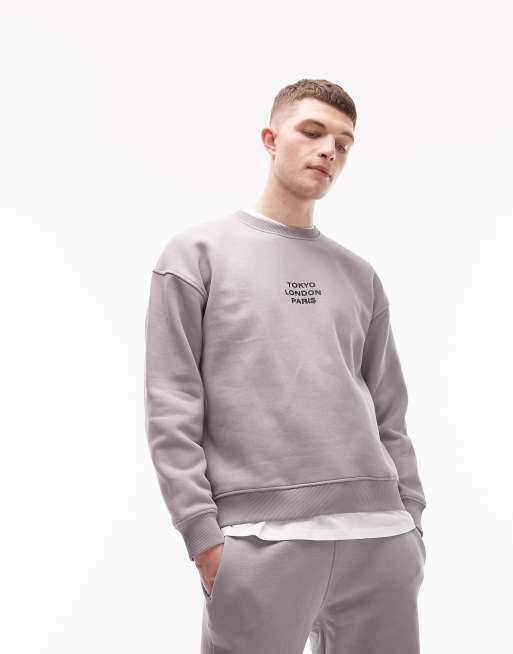 Topman oversized sweatshirt with Tokyo Paris London with front and