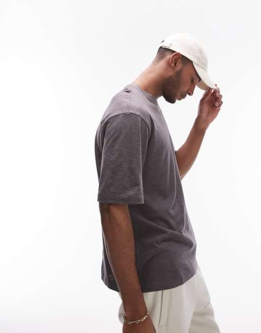 Topman - Oversized T-shirt i koksgrå hørblanding